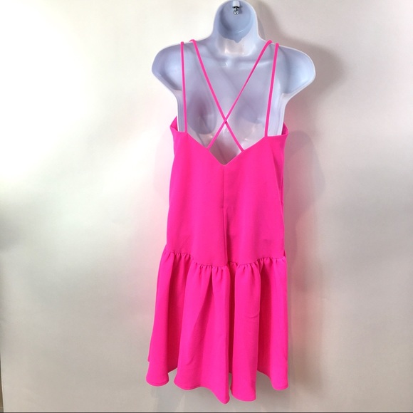 ASOS Petite Womens Dress Hot Pink Drop Waist Beachy Babydoll Strappy Sz 2P NWT - Picture 3 of 9